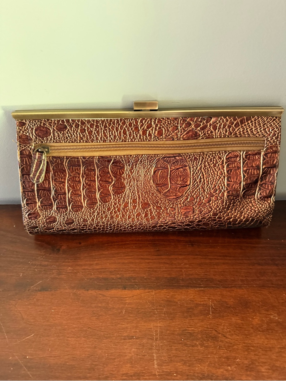 Vintage 80’s Jessica McClintock bronz evening clutch with strap or no strap.